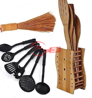 Wooden Spoons + Non-stick Spoon + Ewedu Broom