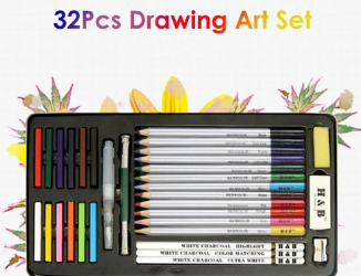 H&B 32Pcs Art Drawing Kit Watercolor Pencils Water-soluble #4200
