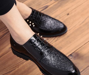 Fashion Black Spiked Wedding Shoes Men Bling Sequins Office Shoes Male Leather Shoes