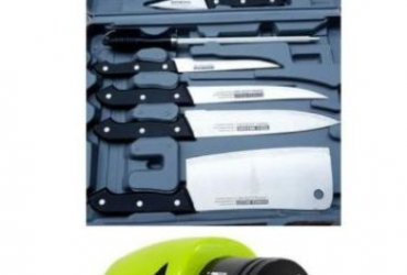 Kitchen Box Knife Set With Cutting Board + Knife Sharpner