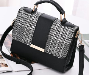 Portable Plaid PU Leather Handbag
