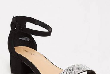 Black Rhinestone Block Heel Sandal