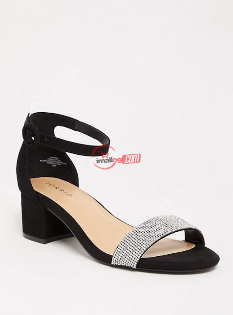 Black Rhinestone Block Heel Sandal