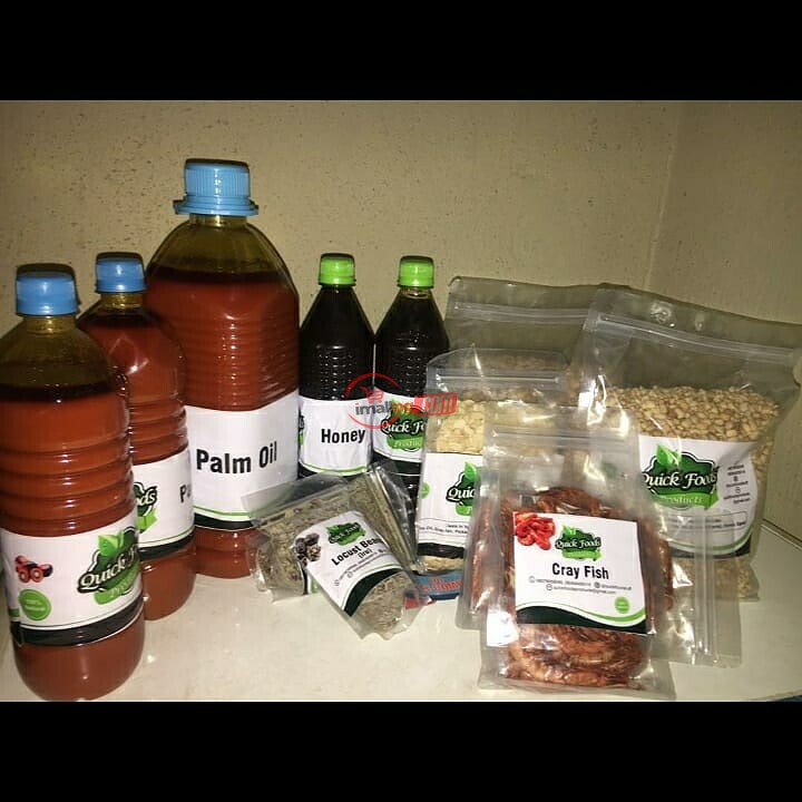 Deals in varieties of food stuff like Palm oil, Ofada rice,iru,prawns, Egusi, original honey,picked honey beans, e.t.c