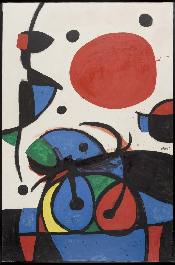 Joan Miró, Personnage et oiseaux devant le soleil, 1976, olio su tela. Foto Gabriel Ramon. Archivo Successió Miró. © Successió Miró : ADAGP, Paris, by SIAE 2021