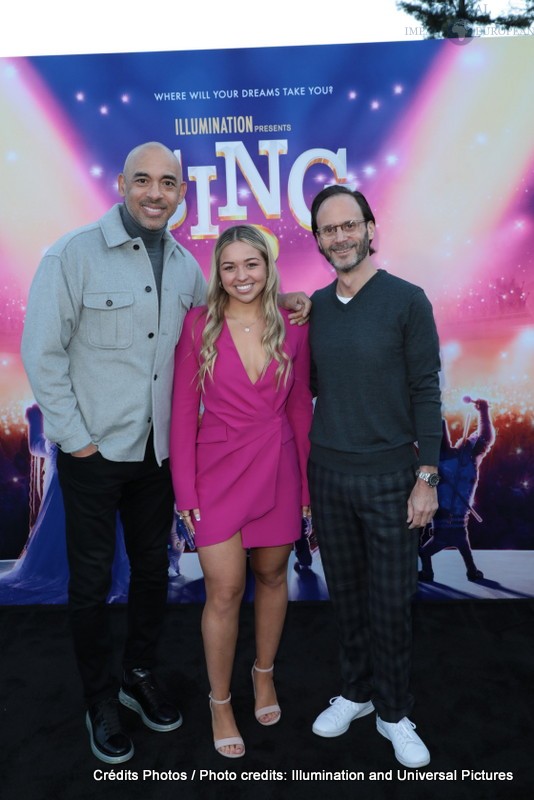 Executive Music Producer Harvey Mason Jr., Julia Minichiello and Mike Knobloch attend as Illumination and Universal Pictures celebrate the Premiere of SING 2 at the Greek Theater in Los Angeles, CA on Sunday, December 12, 2021(Photo: Alex J. Berliner/ABImages)