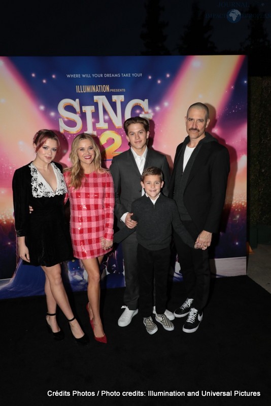 Ava Phillippe, Reese Witherspoon, Deacon Phillippe, Tennessee Toth and Jim Toth attend as Illumination and Universal Pictures celebrate the Premiere of SING 2 at the Greek Theater in Los Angeles, CA on Sunday, December 12, 2021(Photo: Alex J. Berliner/ABImages)