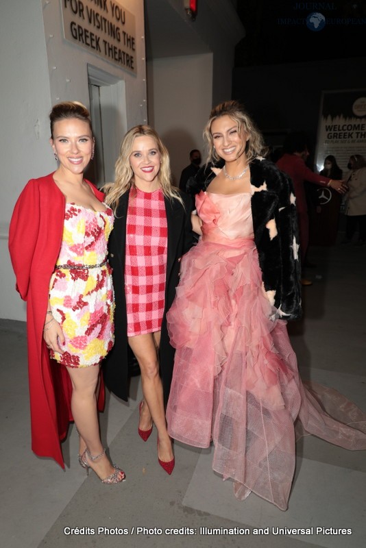 Scarlett Johansson, Reese Witherspoon and Tori Kelly attend as Illumination and Universal Pictures celebrate the Premiere of SING 2 at the Greek Theater in Los Angeles, CA on Sunday, December 12, 2021(Photo: Alex J. Berliner/ABImages)