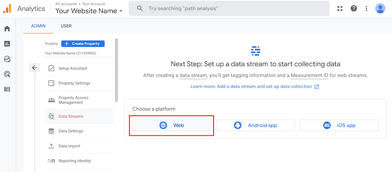 Set up a data stream to start collecting data