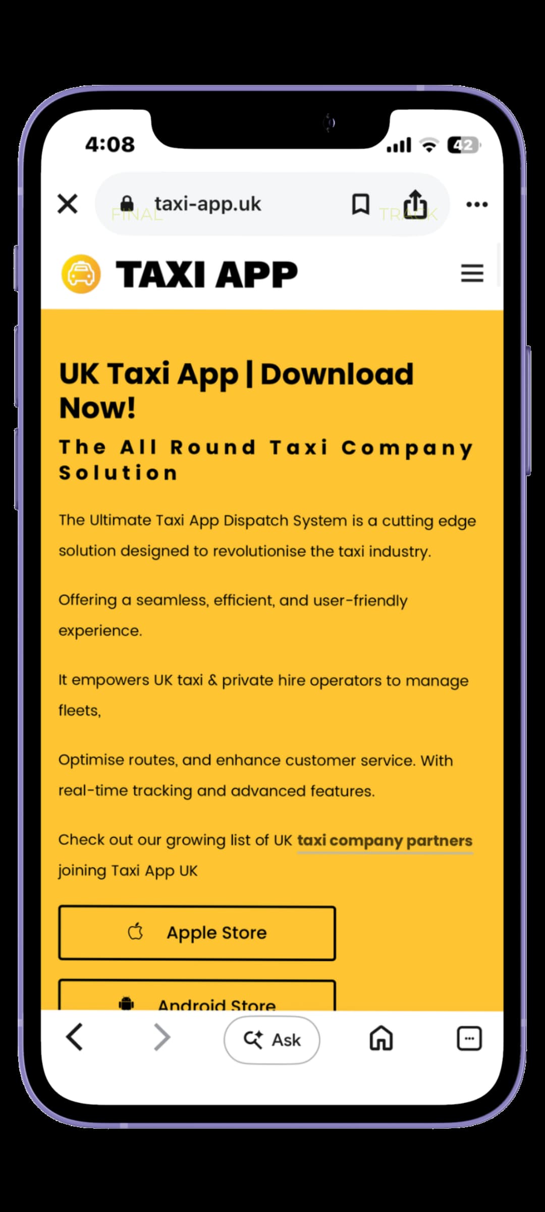 taxiapp-case-study for Taxi Website digital marketing