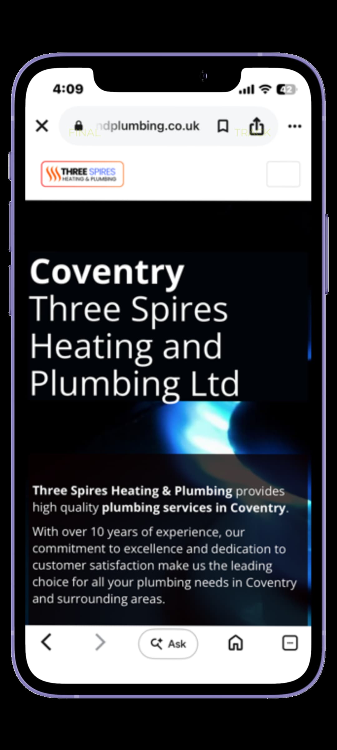 threespiresheating-case-study for UK plumbing business Website digital marketing
