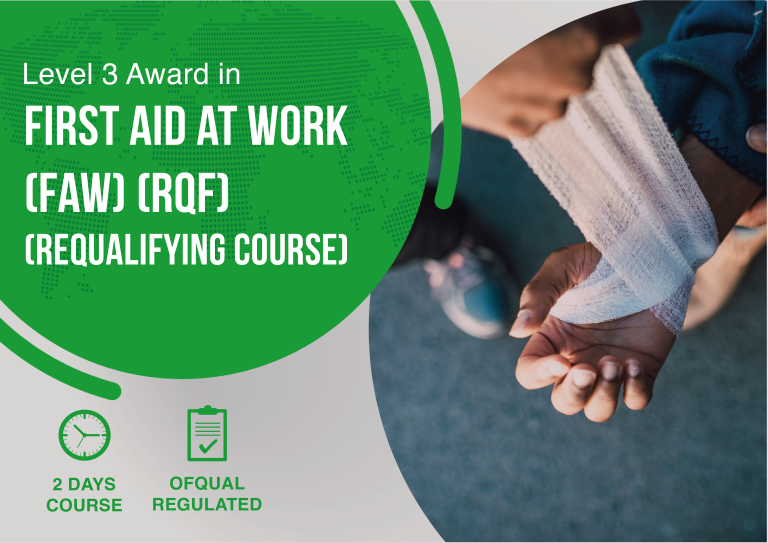 Level 3 Award in First Aid at Worl (FAW) (RQF) course banner at IMT Medical Training Centre