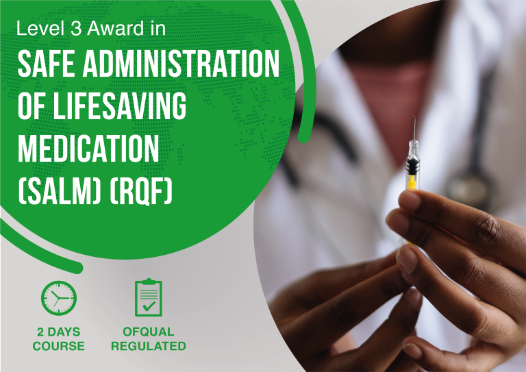 Level 3 Award in Safe Administration of Lifesaving Medication (SALM) (RQF) course banner at IMT Medical Training Centre