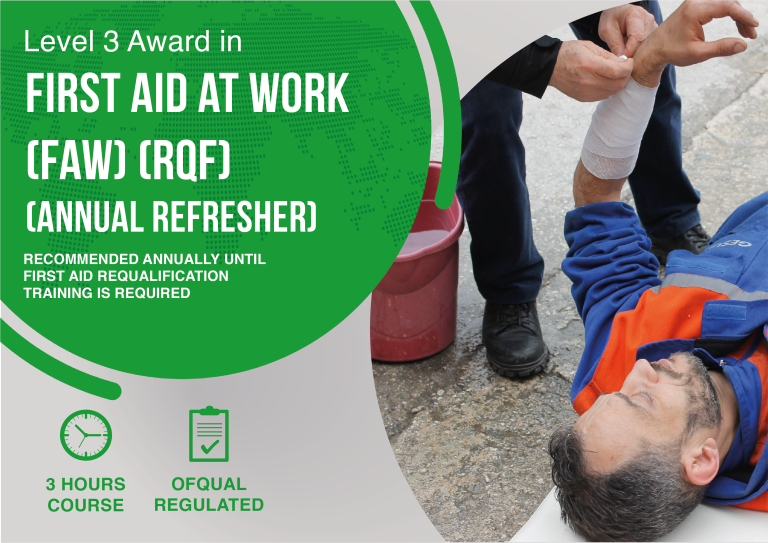 Level 3 Award in First Aid at Work (FAW) (RQF) Annual Refresher course banner at IMT Medical Training Centre