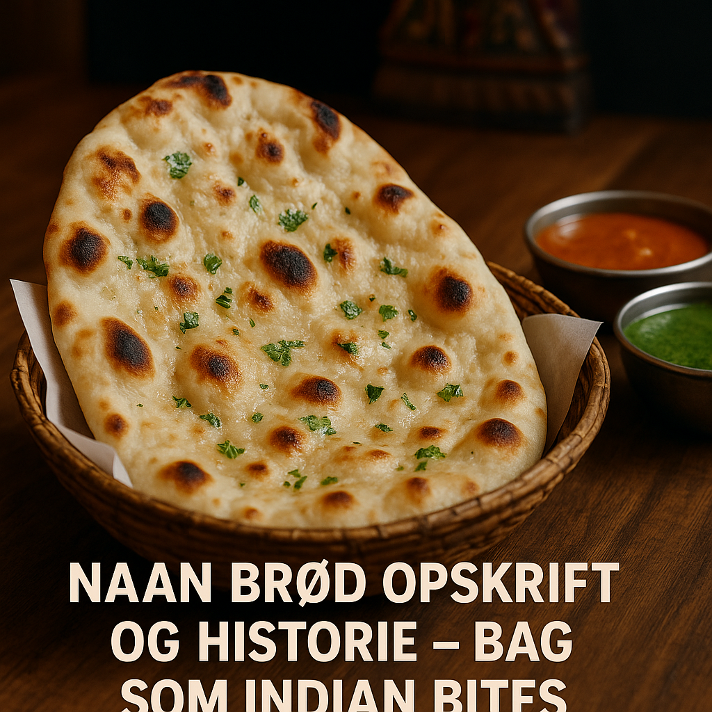 Fotorealistisk billede til blogpost: naan brød opskrift og historie – bag som indian bites – stemningsfuld og relevant til indisk mad hos Indian Bites i København