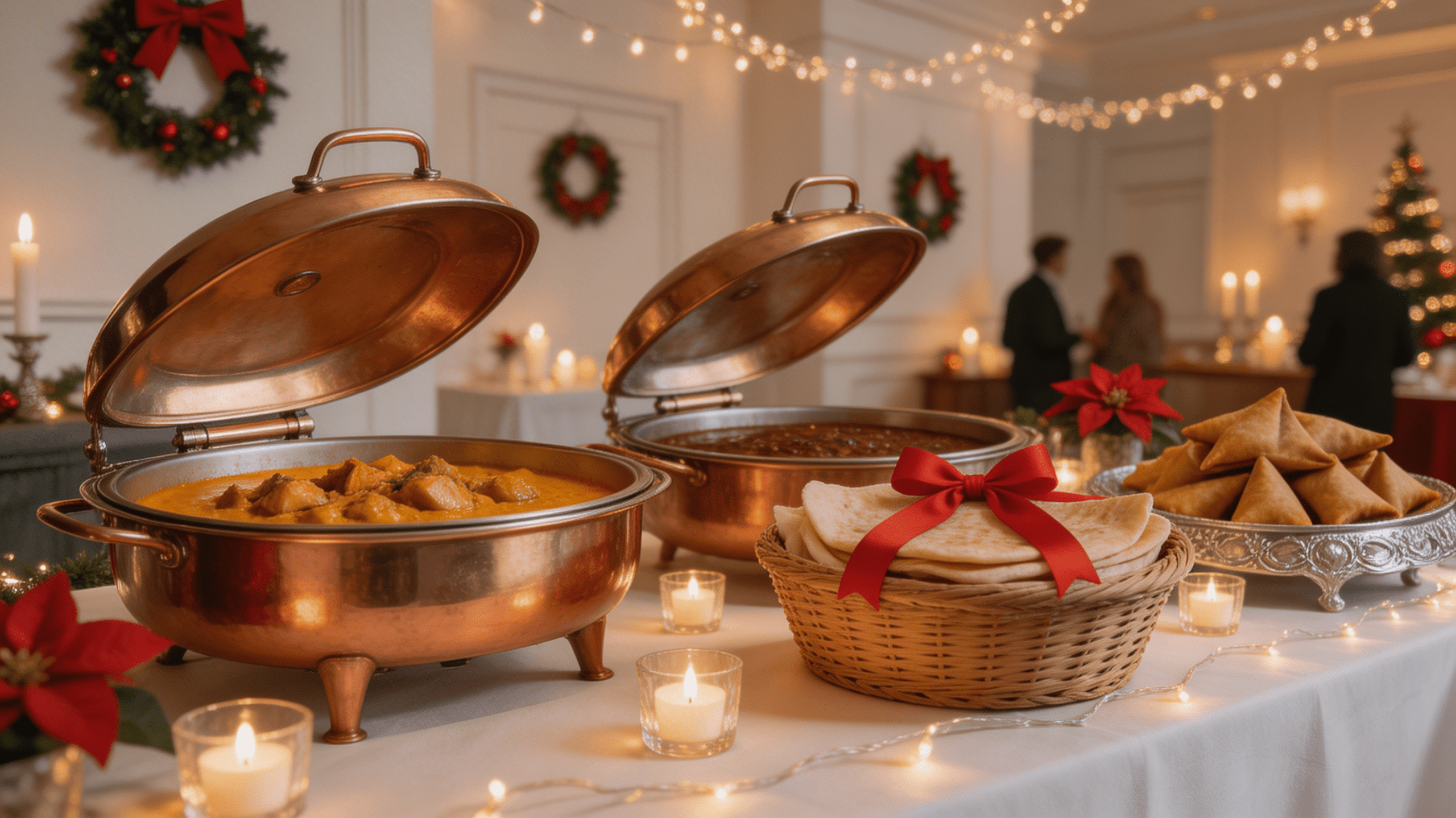 Indisk julefrokost catering i København fra Indian Bites — festlig catering med butter chicken, naan og samosa