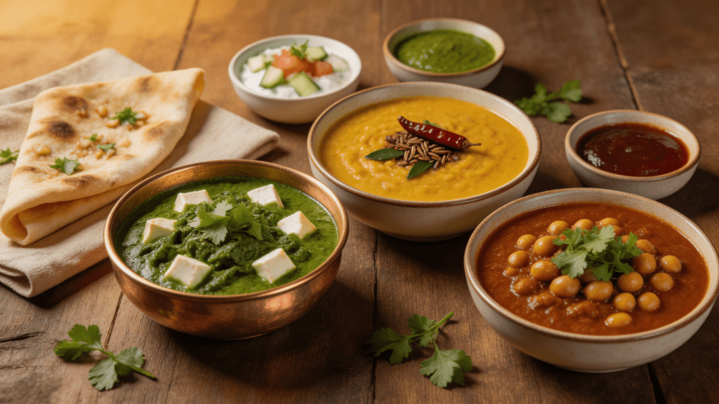Vegetarisk indisk mad i København — palak paneer og channa masala fra Indian Bites på Pustervig 4