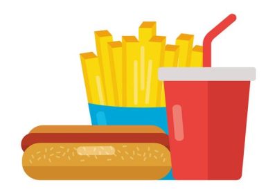 fast food hot dog french fries and soda vector illustration