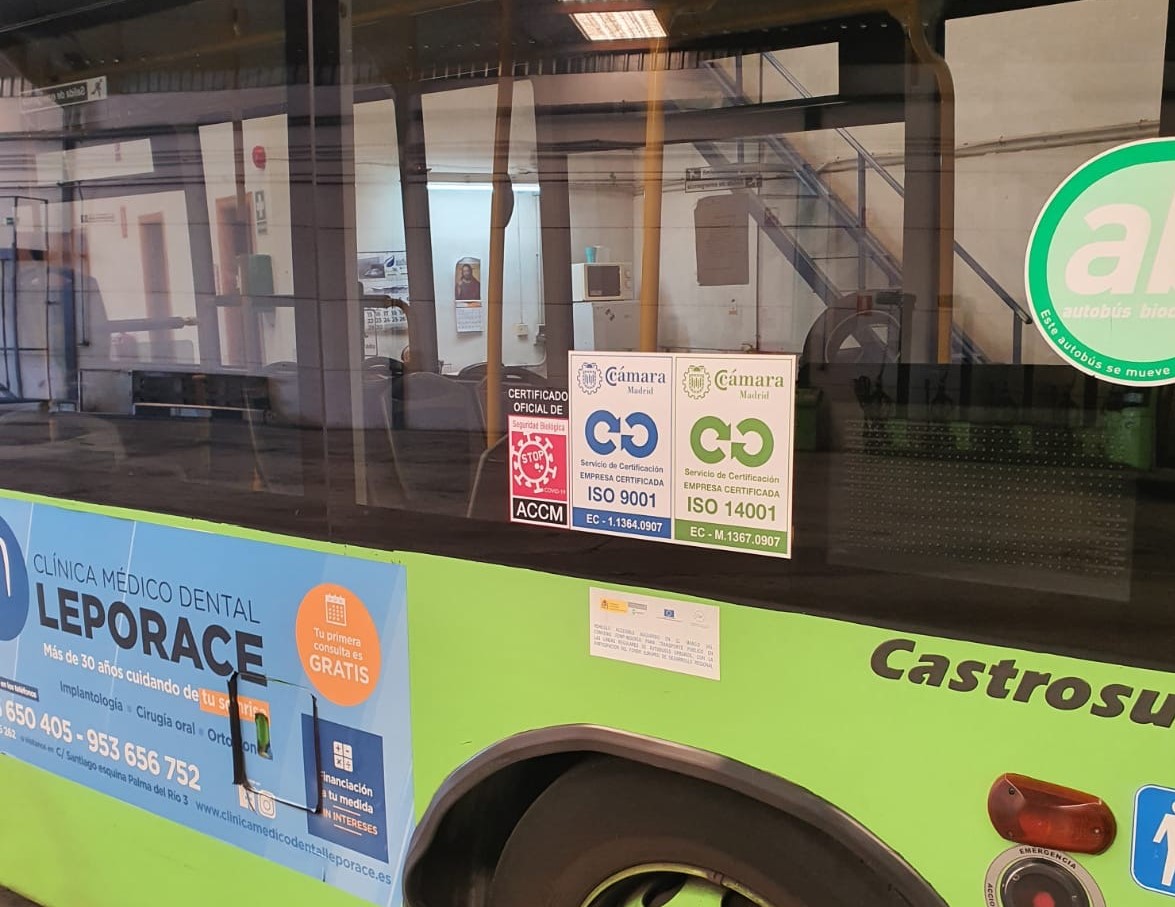 Los autobuses urbanos de Linares obtienen la certificación STOP COVID-19  ofreciendo las máximas garantías de seguridad en el transporte de pasajeros