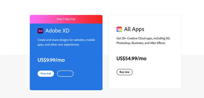 adobe xd pricing table