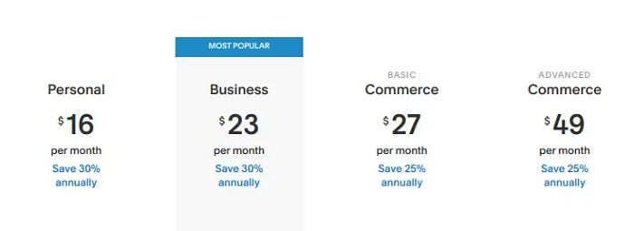 squarespace pricing table