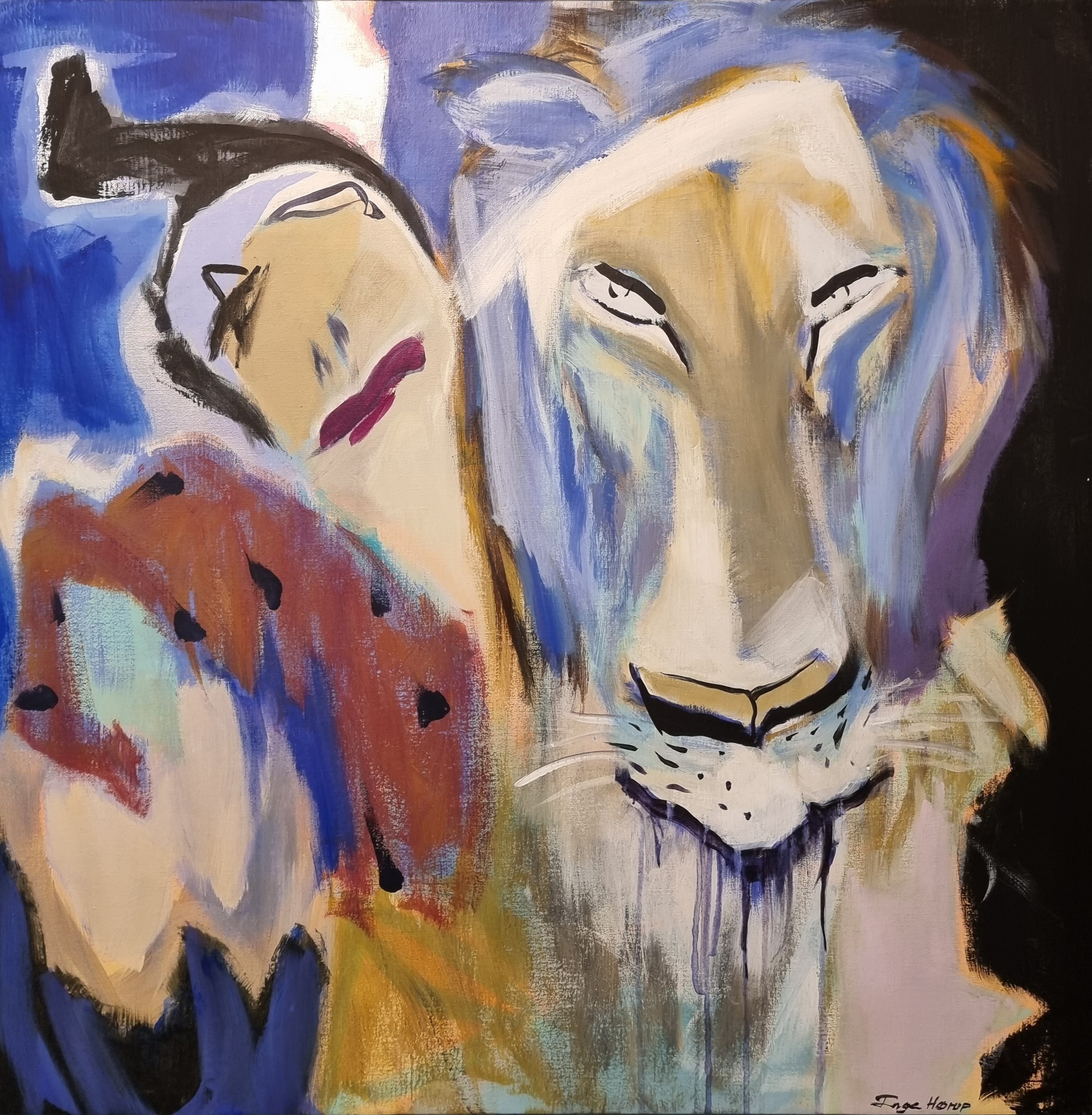 La lionne et lion. 80 x 80 cm