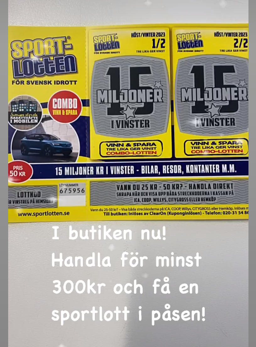 Sportlottkampanj tillbaka hos oss! Köp för 300 kr och få en sportlott i påsen!