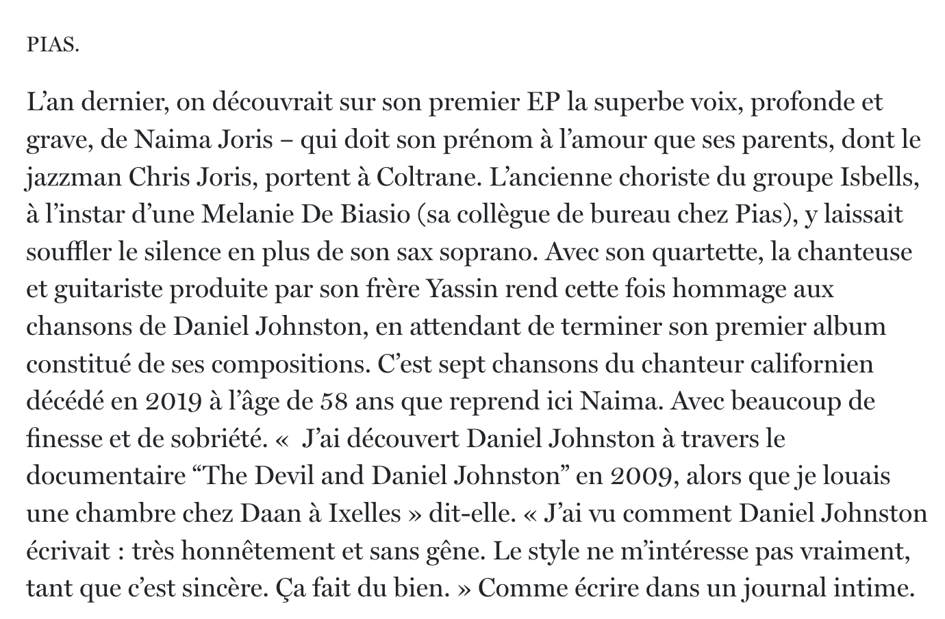 album review naima joris tribute to daniel johnston le soir