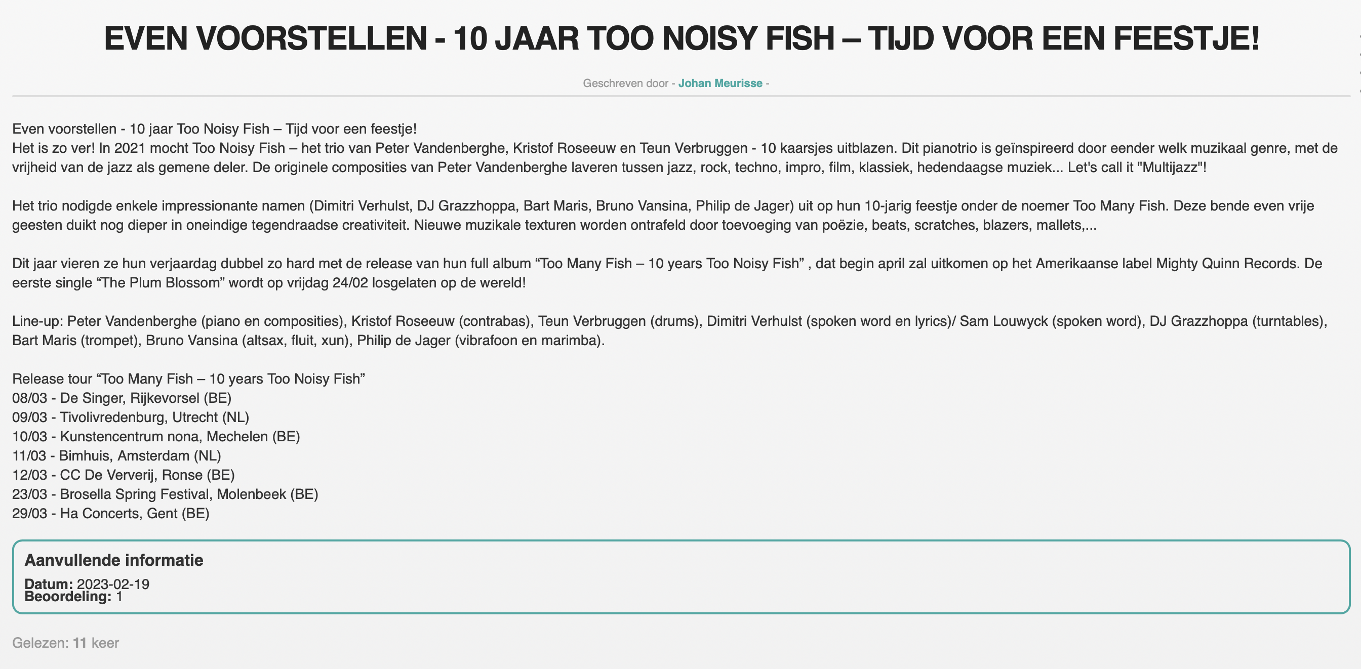 [Album premiere] Musiczine | Too Noisy Fish - Too Many Fish: 