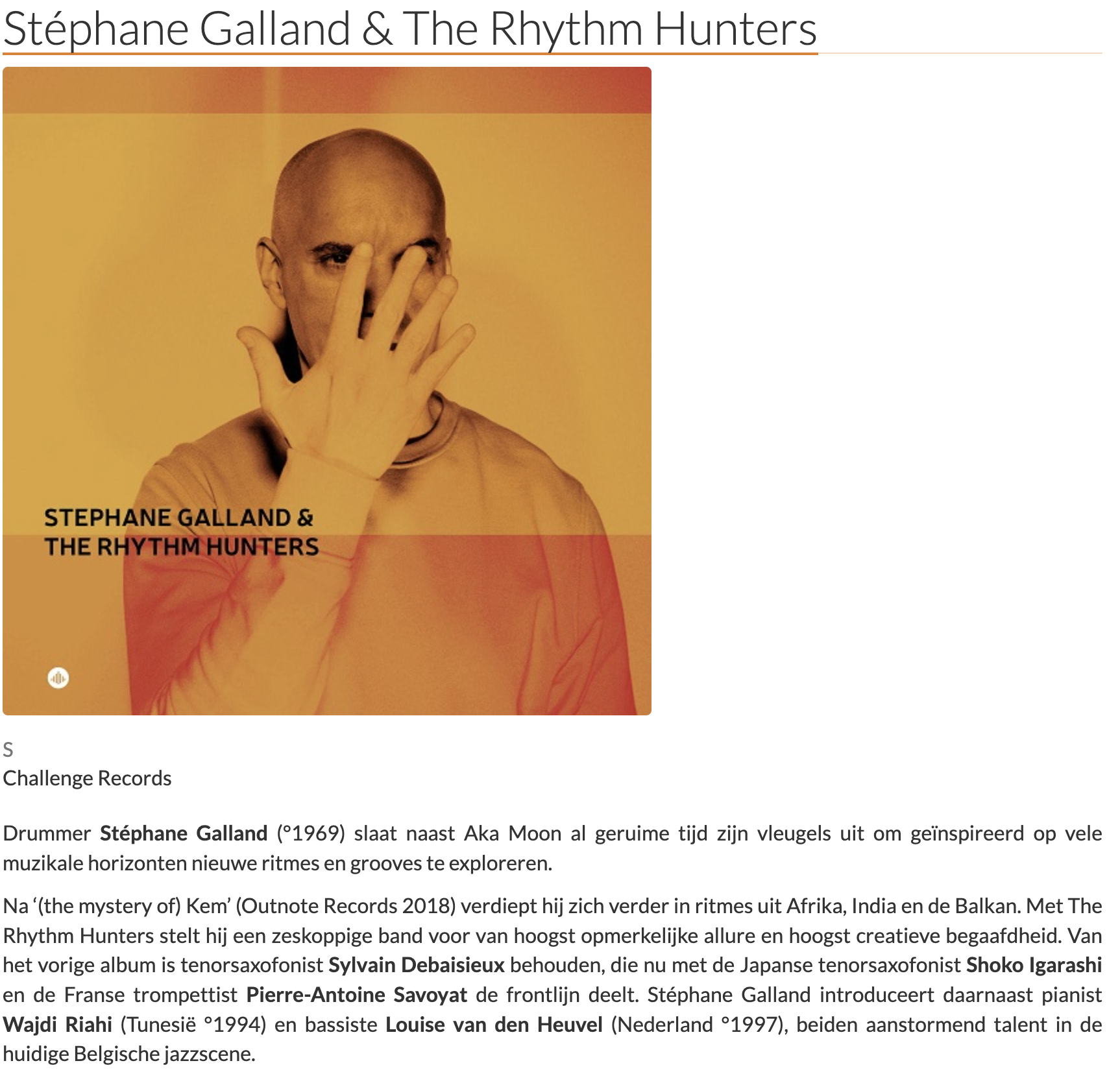 Jazz'halo album review Stéphane Galland & The Rhythm Hunters