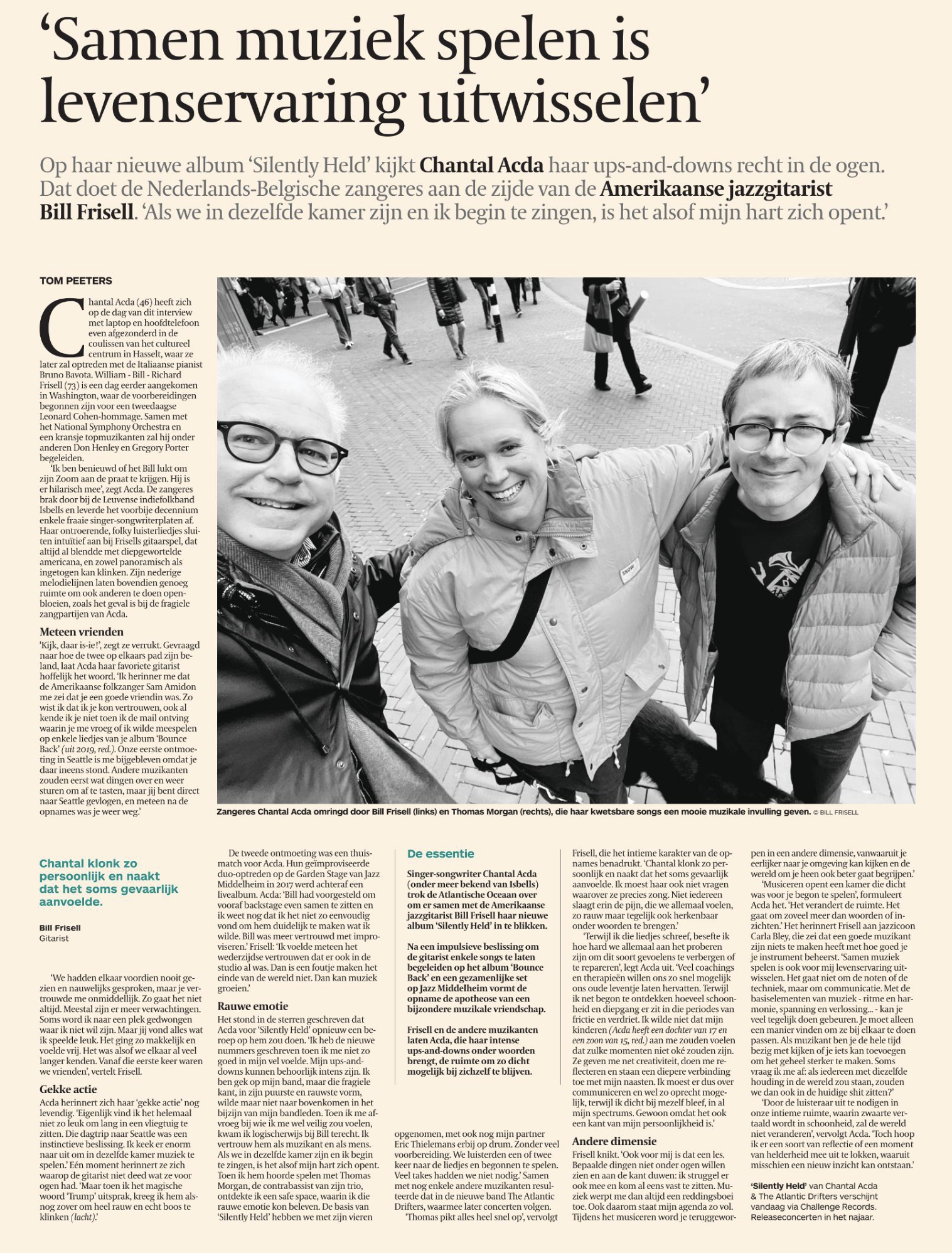 Chantal Acda Bill Frisell interview De Tijd The Atlantic Drifters Silently Held