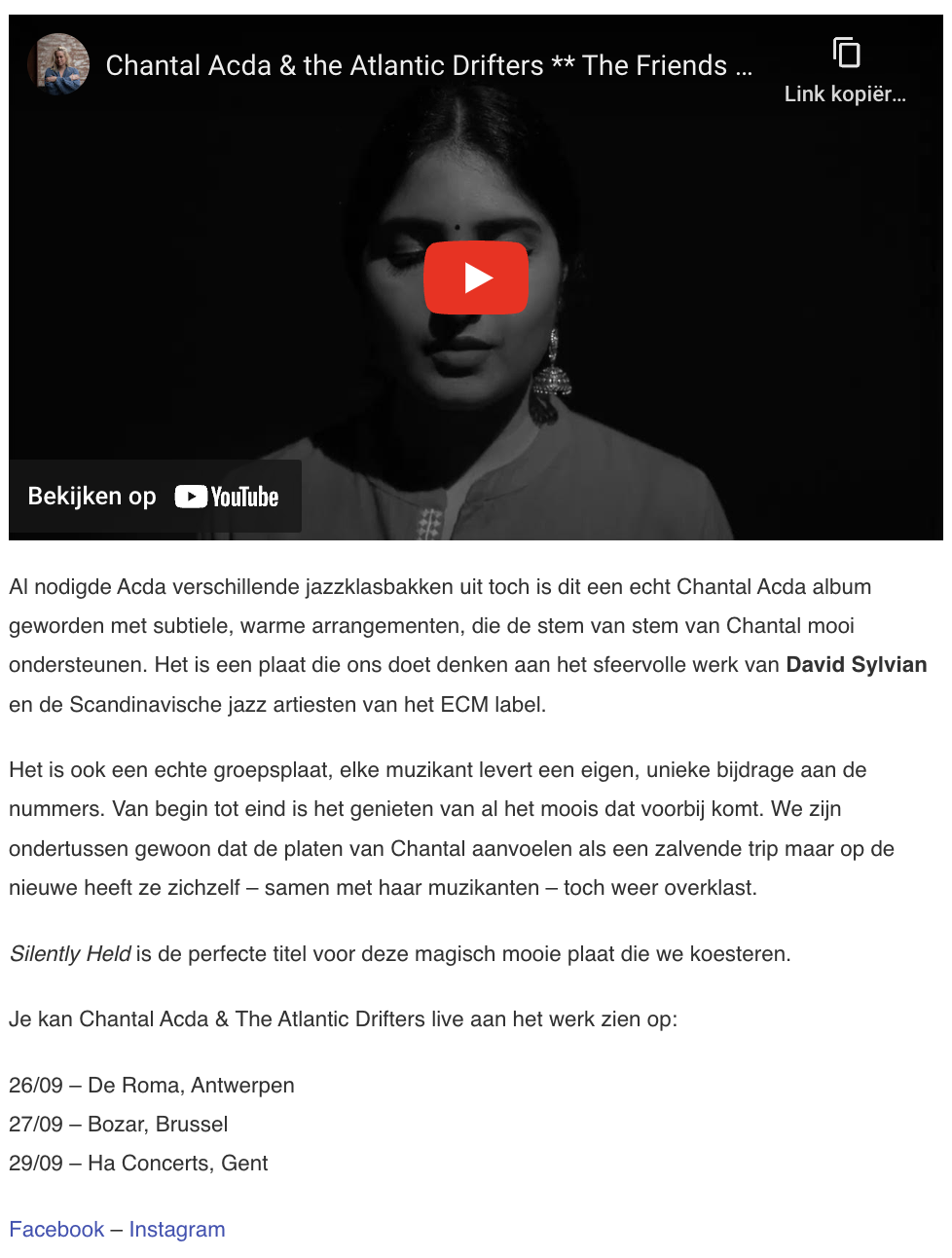 Chantal Acda & The Atlantic Drifters Silently Held album review Luminous Dash