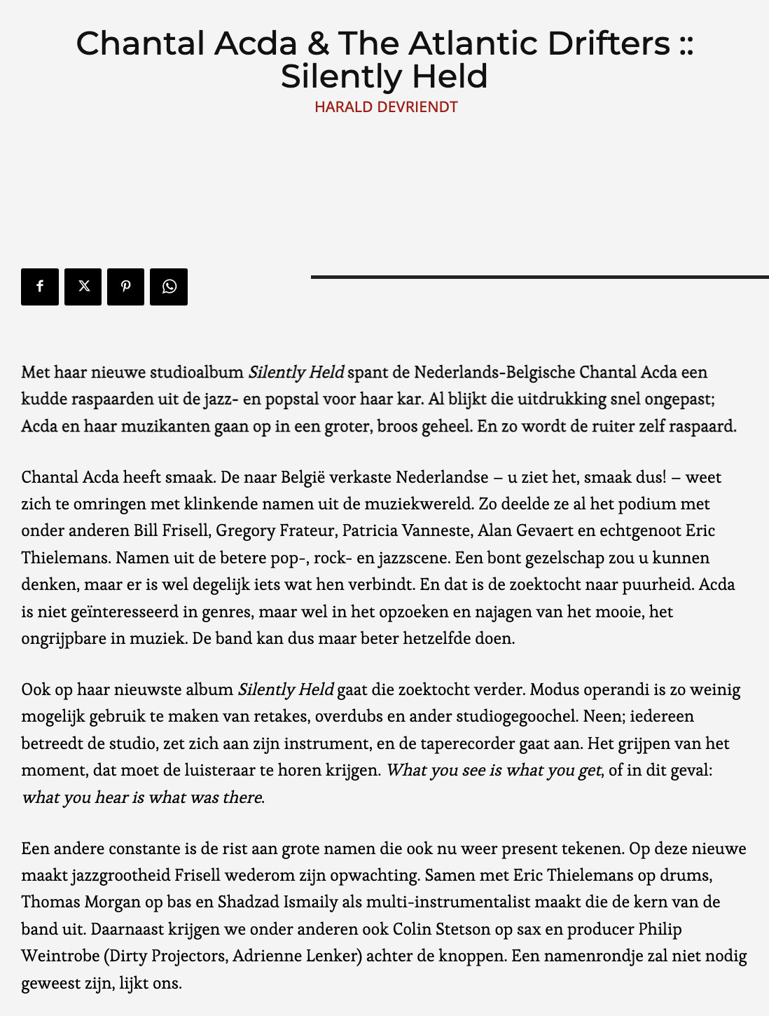 Chantal Acda & The Atlantic Drifters Silently Held album review Enola