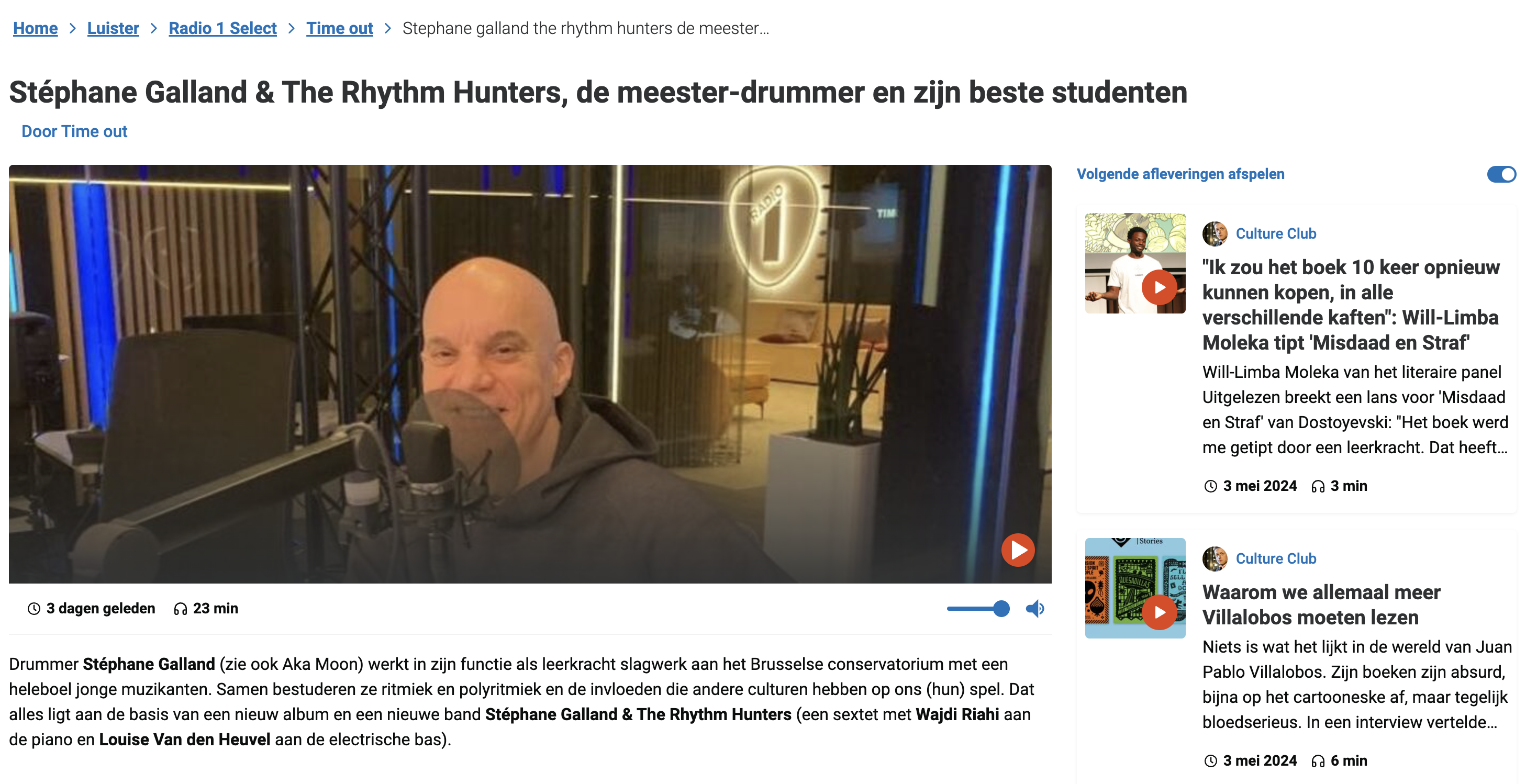 Stéphane Galland interview Radio 1 Time out The Rhythm Hunters