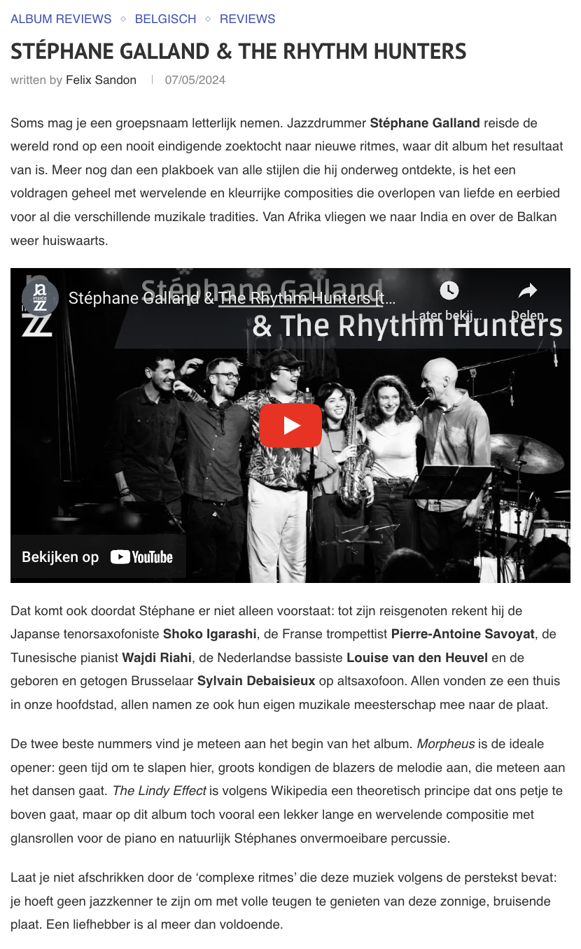 Stéphane Galland & The Rhythm Hunters album review Luminous Dash