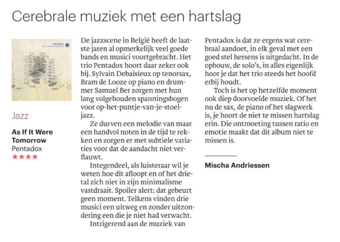 Pentadox As If It Were Tomorrow album review Trouw