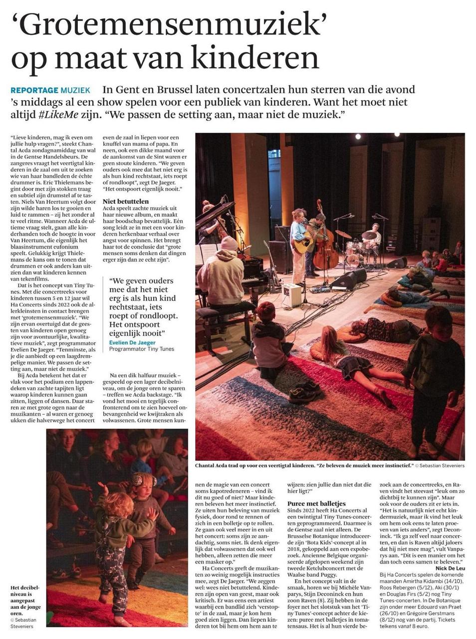 News De Standaard Chantal Acda & The Atlantic Drifters tiny tunes Ha Concerts