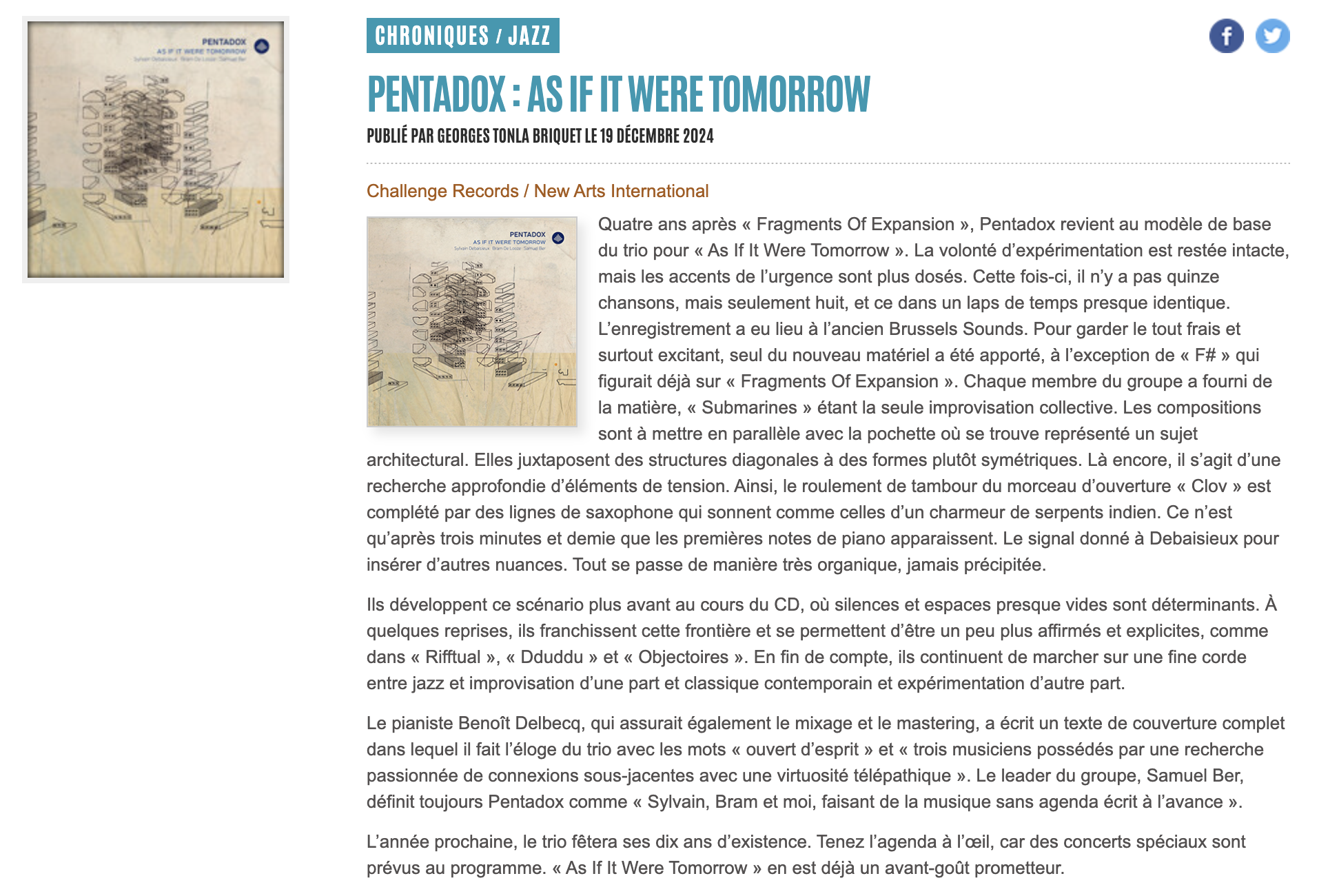 JazzMania album review Pentadox - As If It Were Tomorrow