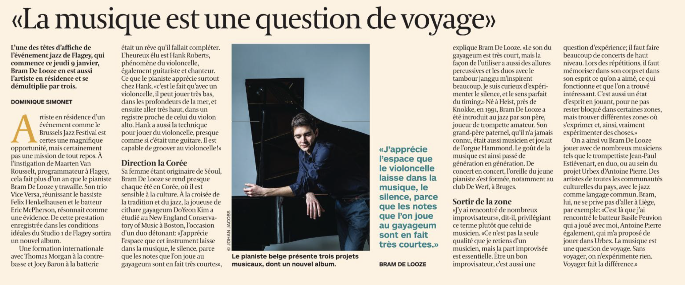 l'Echo Bram De Looze interview Brussels Jazz Orchestra