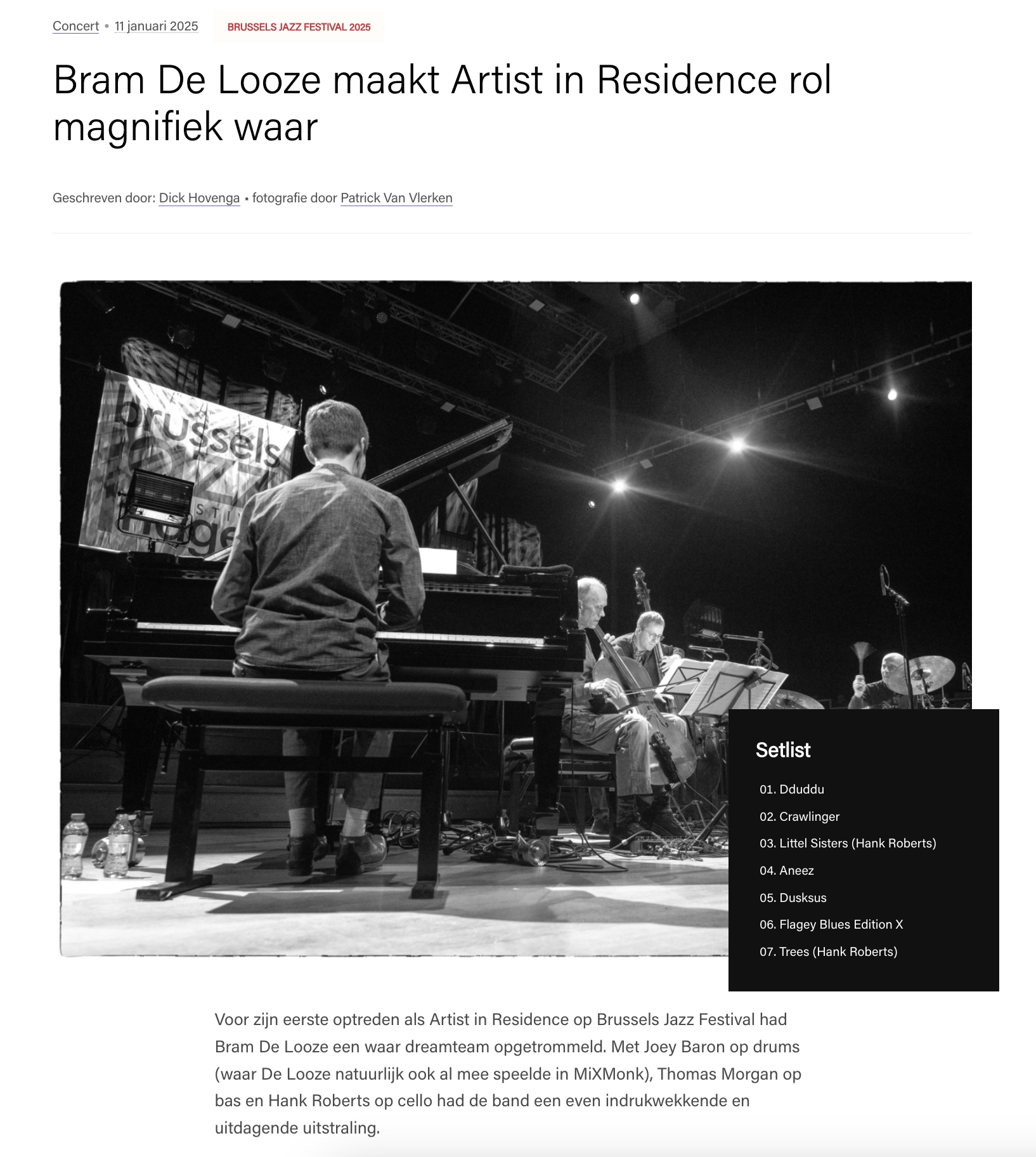 Bram De Looze Brussels Jazz Festival De Looze-Baron-Morgan-Roberts Review Written in Music