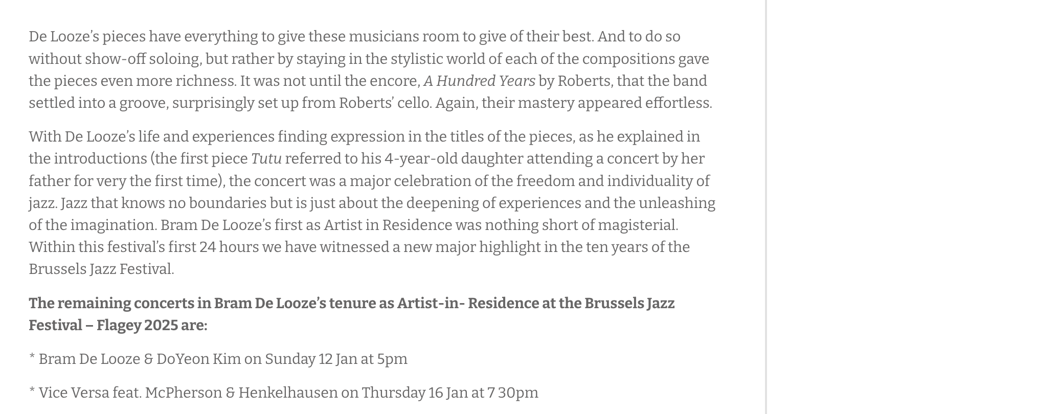 Bram De Looze Brussels Jazz Festival De Looze-Baron-Morgan-Roberts Review UK Jazz News