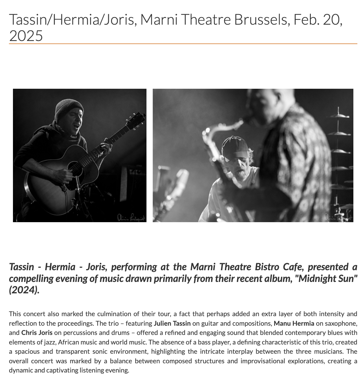 Live review Tassin Hermia Joris Marni Jazzhalo