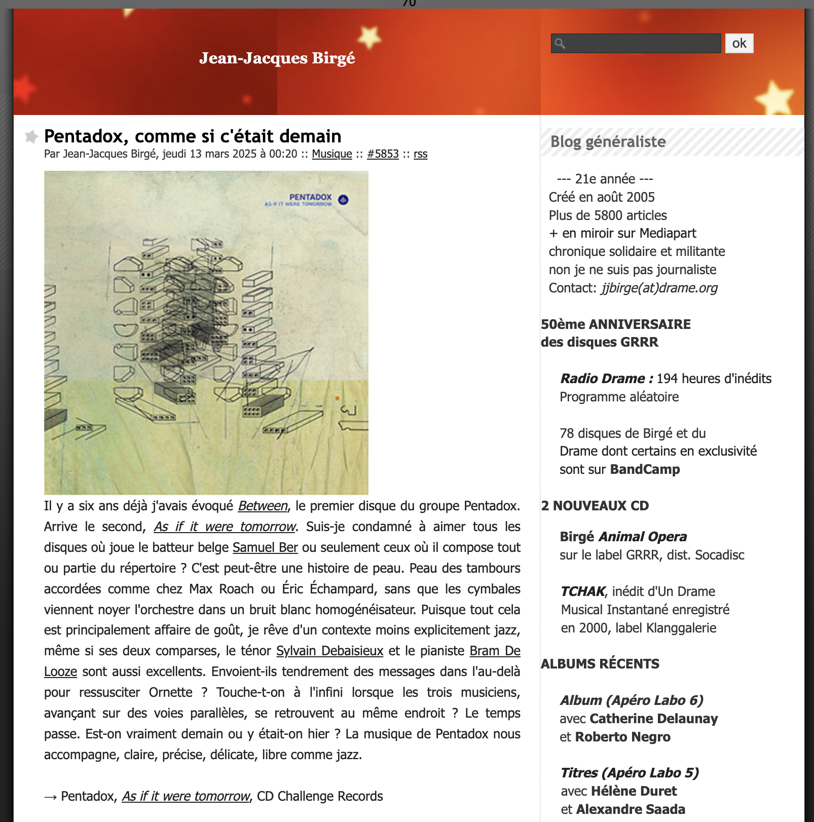 Drame.org Jean-Jacques Birgé - Pentadox As If It Were Tomorrow album review