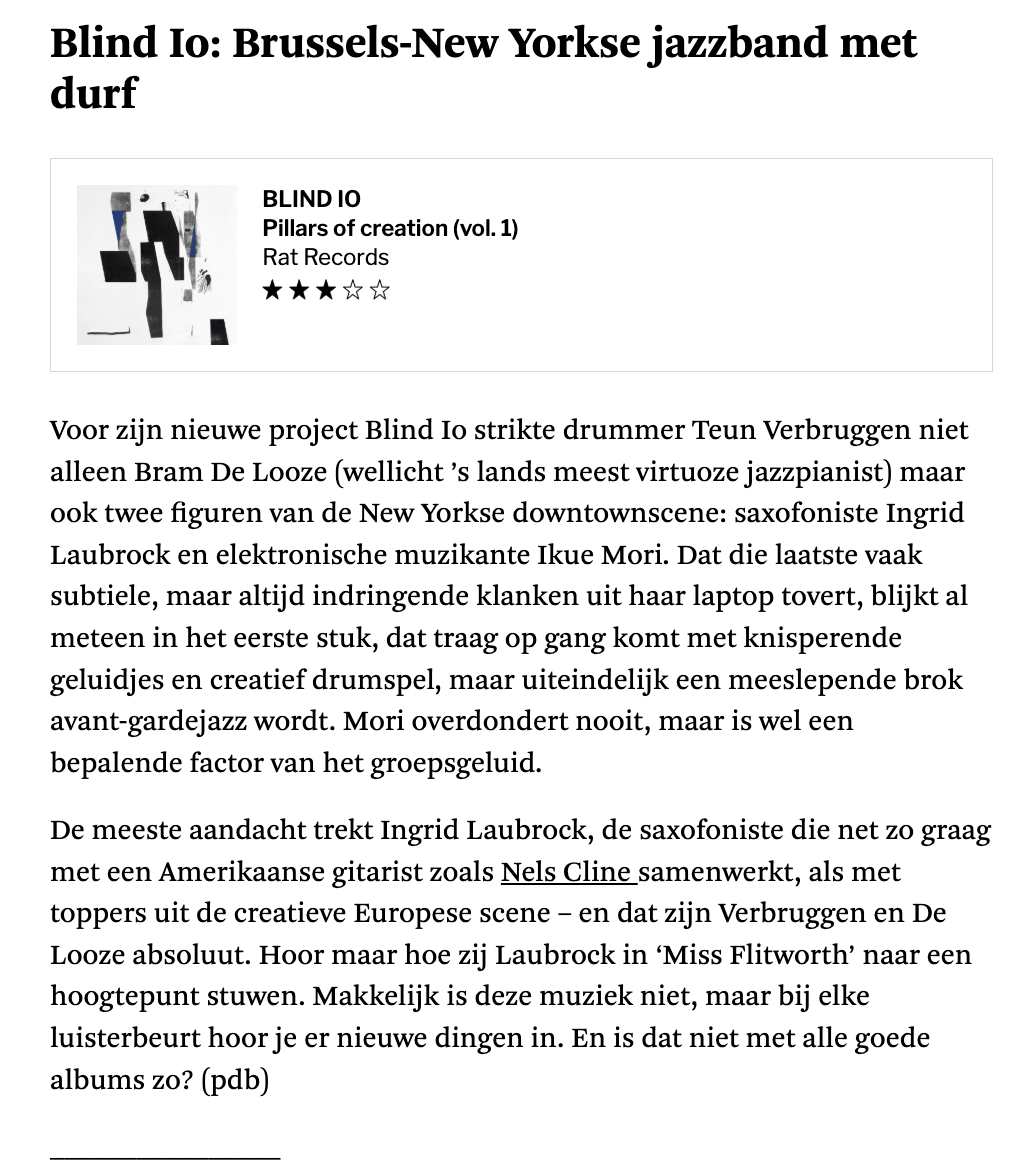 De Standaard album review Blind Io Pillars of Creation Part 1