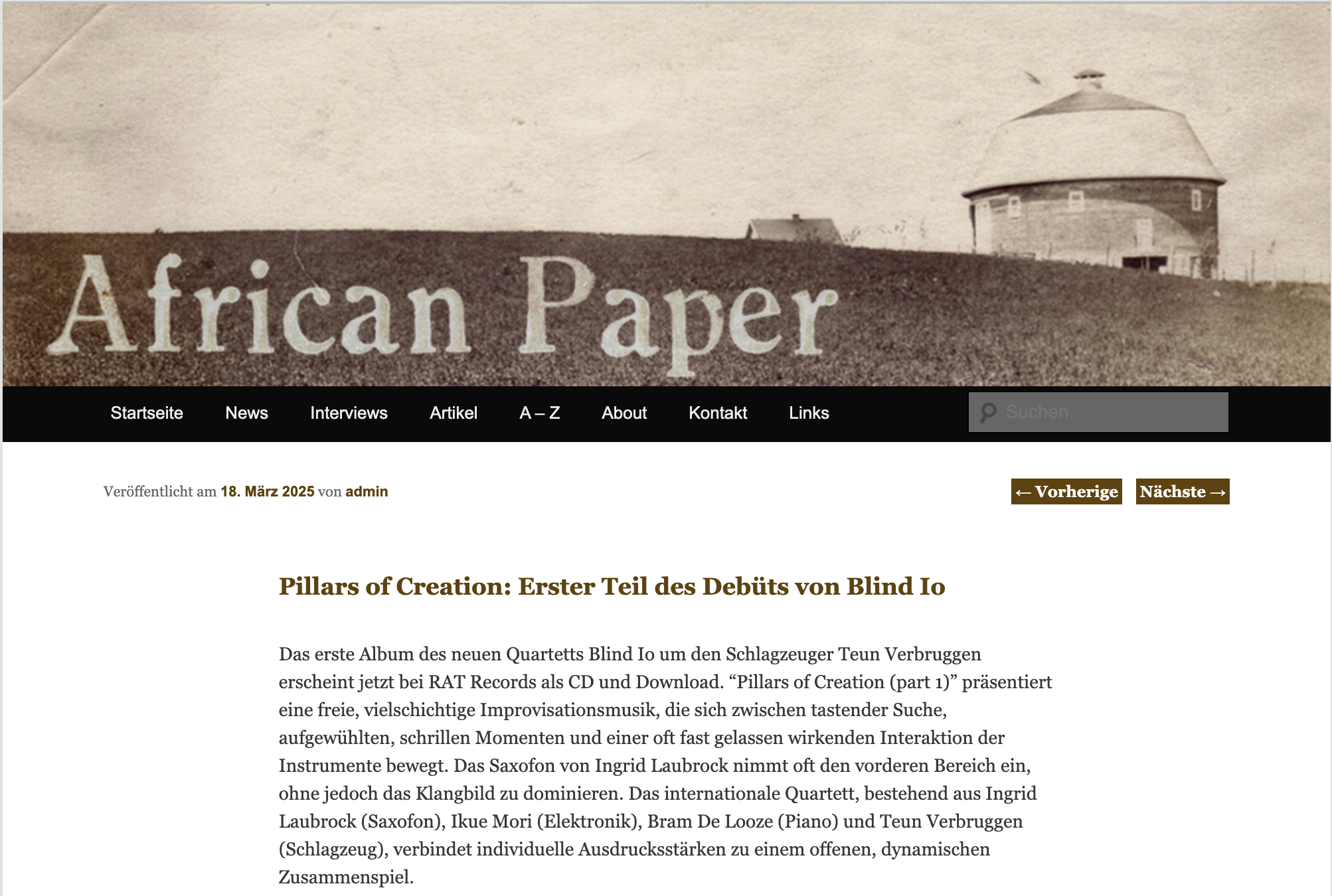 Blind Io African Paper album review Pillars of Creation Part 1