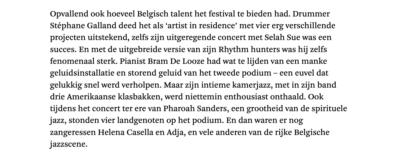 De Standaard live review Jazz Middelheim Stéphane Galland