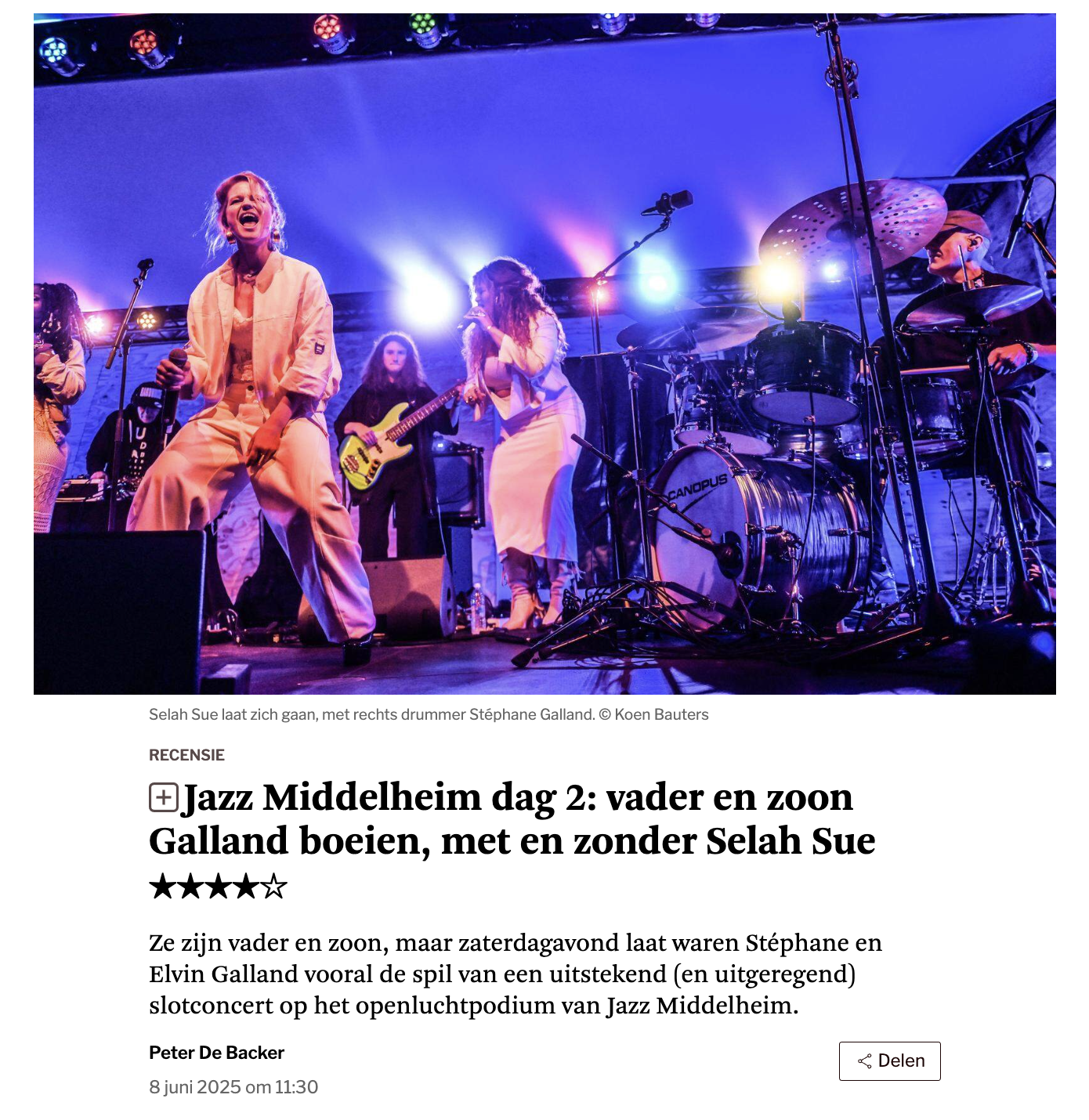 Elvin & Stéphane Galland - The Gallands live review de standaard Jazz Middelheim