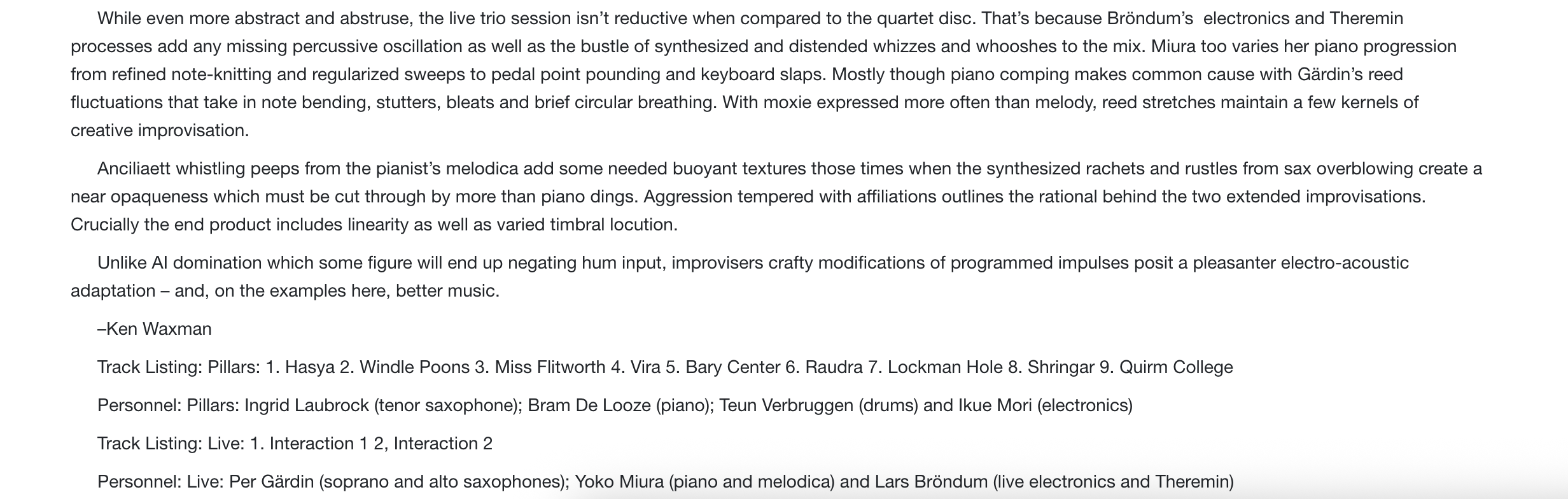 JazzWord album review Ken Waxman Blind Io Pillars of Creation (Part 1)
