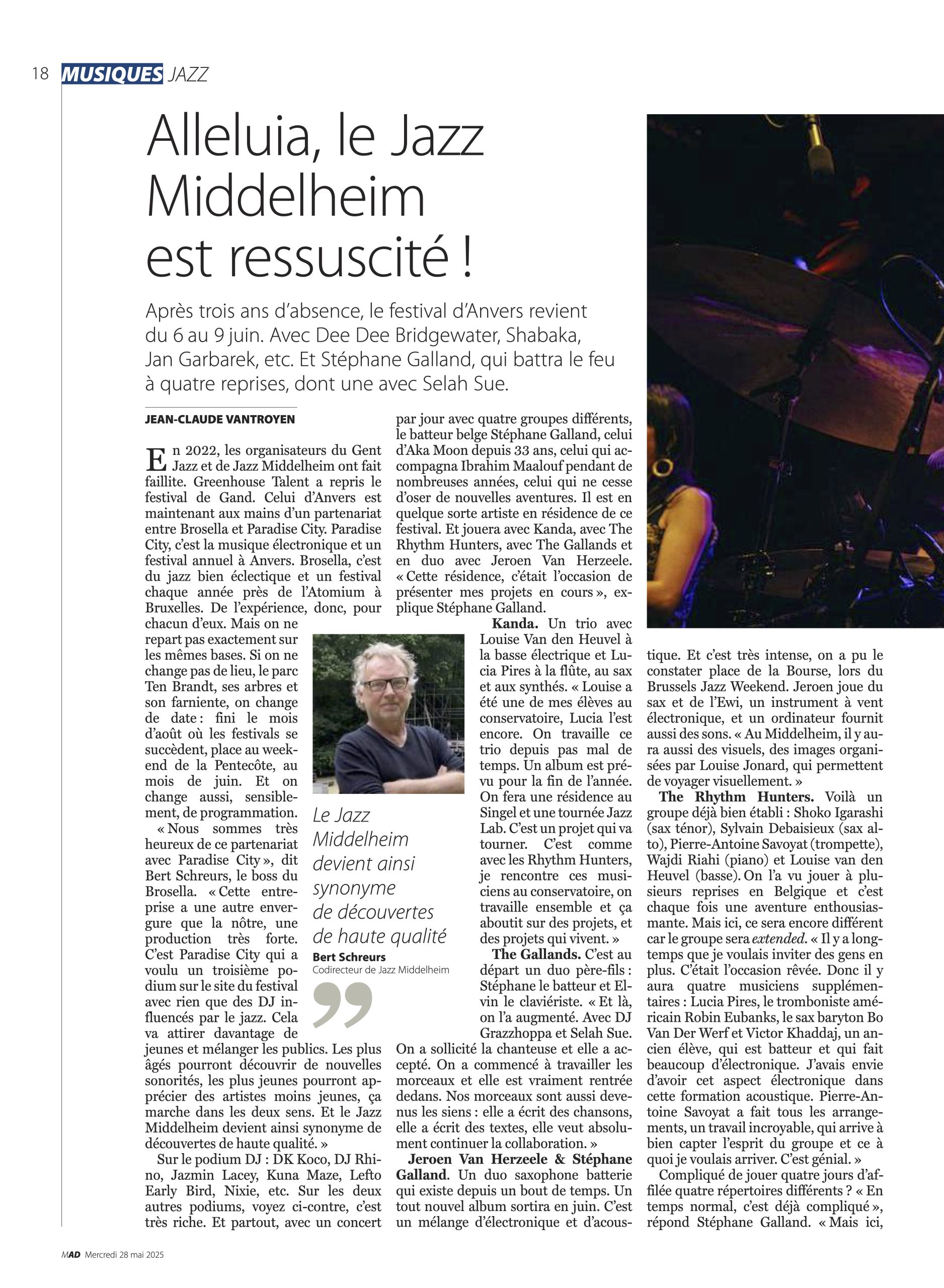 Le Soir Interview Stéphane Galland artist in residence Jazz Middelheim