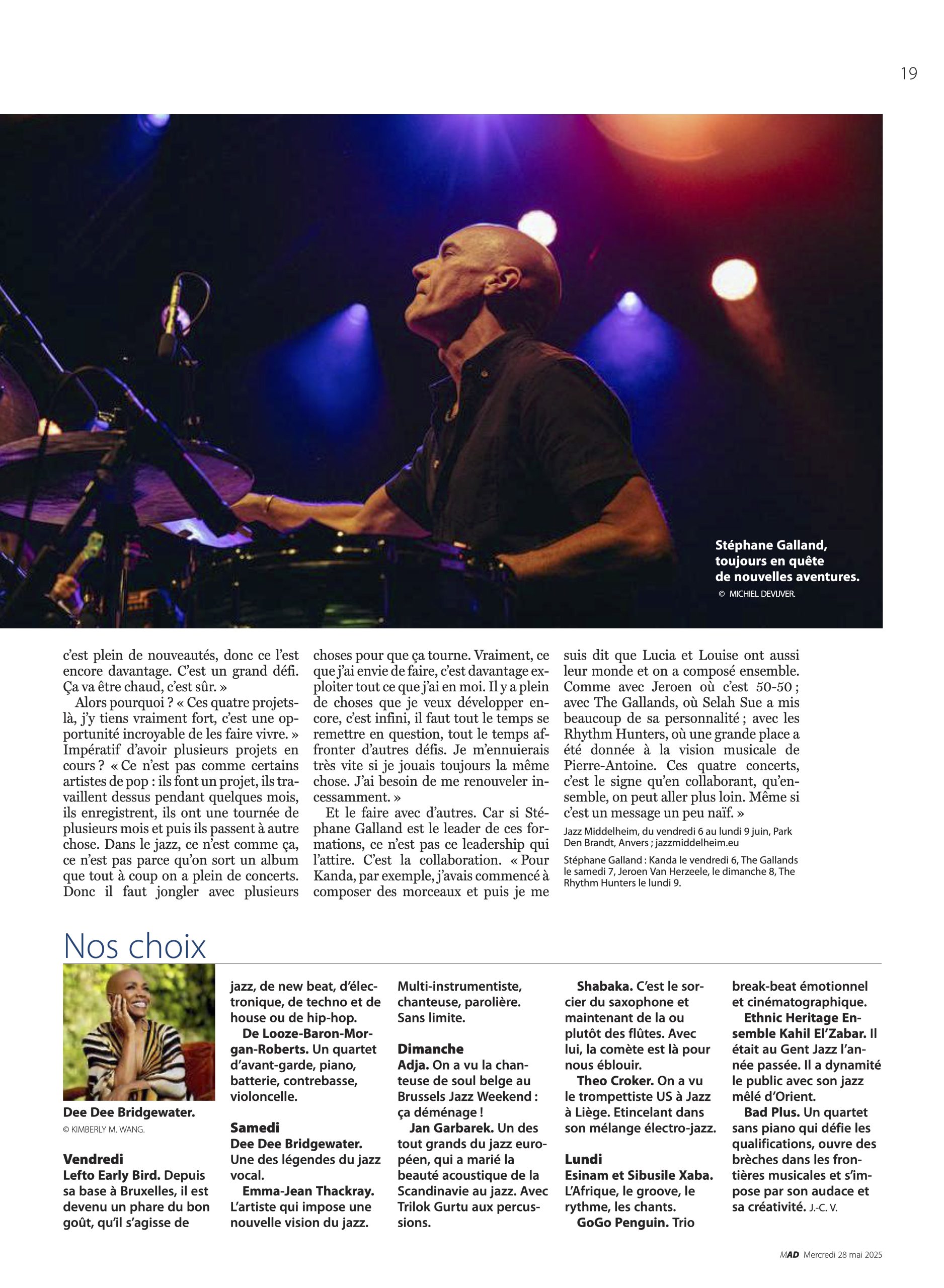 Le Soir Interview Stéphane Galland artist in residence Jazz Middelheim